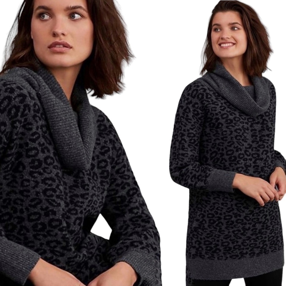 BY ANTHROPOLOGIE‎ Emmie Cowl Neck Leopard Print Tunic Sweater